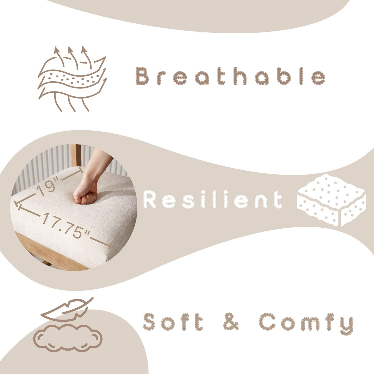 RIVOVA 26" Bar Stools Set of 2 Counter Height Bar Stools for Kitchen Counter, Modern Upholstered Barstools with Back and Wood Legs Linen Stools Farmhouse Island Chairs, Beige RIVOVA