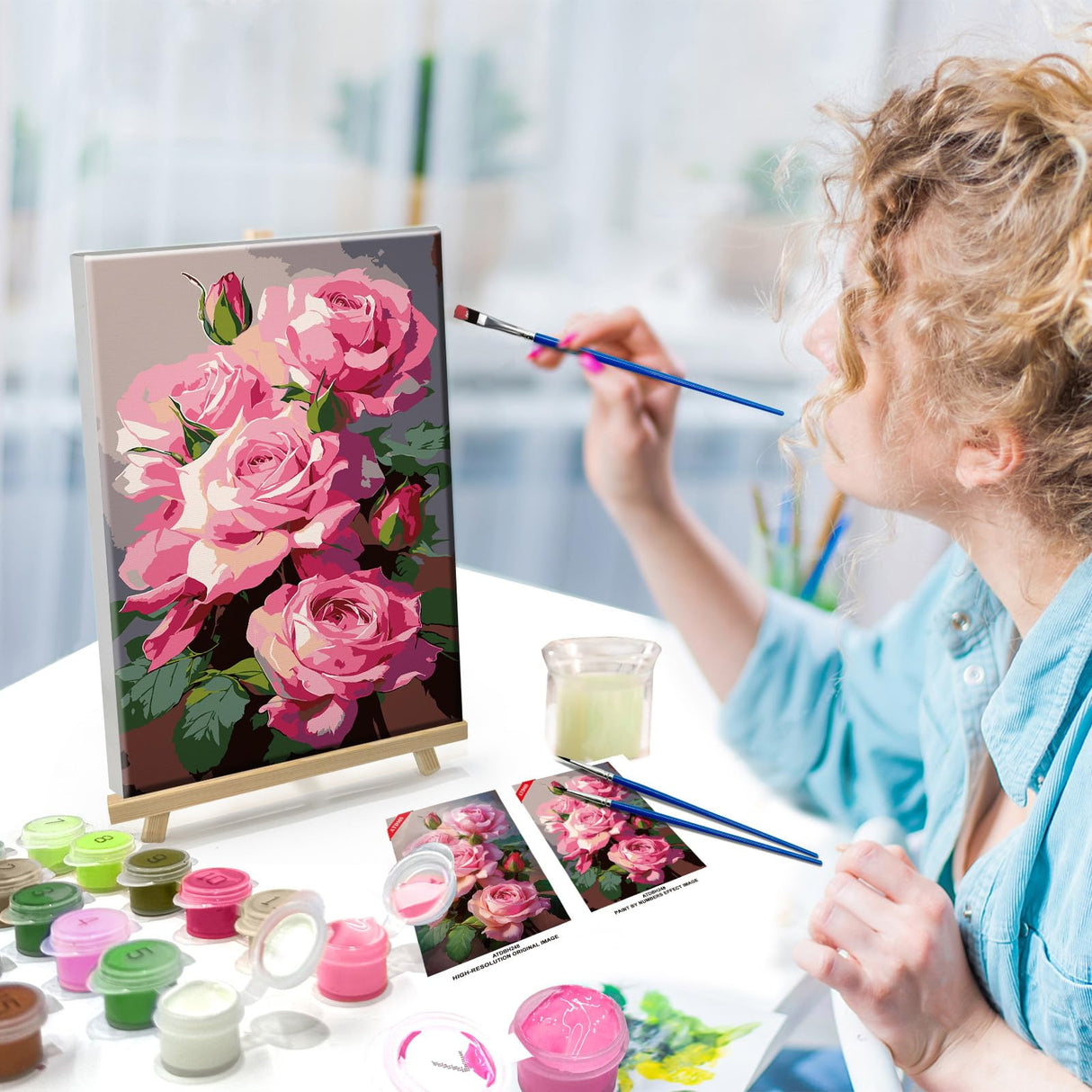 ATDMS Paint by Numbers Kit for Adults with Frame Flowers Paint by Numbers Kit with Easel DIY Adult Paint by Number Kits on Canvas Framed Floral Oil Painting Kits for Home Wall Decor 8x12 Inch ATDMS
