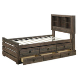 VilroCaz Rustic Brown Full Size Captain Bed with Bookcase Headboard, Drawers & Trundle VilroCaz