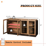 AMERLIFE Sideboard Buffet Cabinet, Mixed Color Accent Cabinet with LED Lights, Modern Glass Doors Storage Cabinet with Adjustable Shelf, Console Table for Dining, Living Room, Barnwood&Brown AMERLIFE