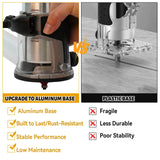 Aluminum Base Cordless Compact Electric Router Tool for DeWalt 20V Battery (Bare Tool), 800W 10000-33000 RPM 6 Variable Speed Fixed Base Wood Router with 15 Router Tool Bits for Woodworking dcvbny