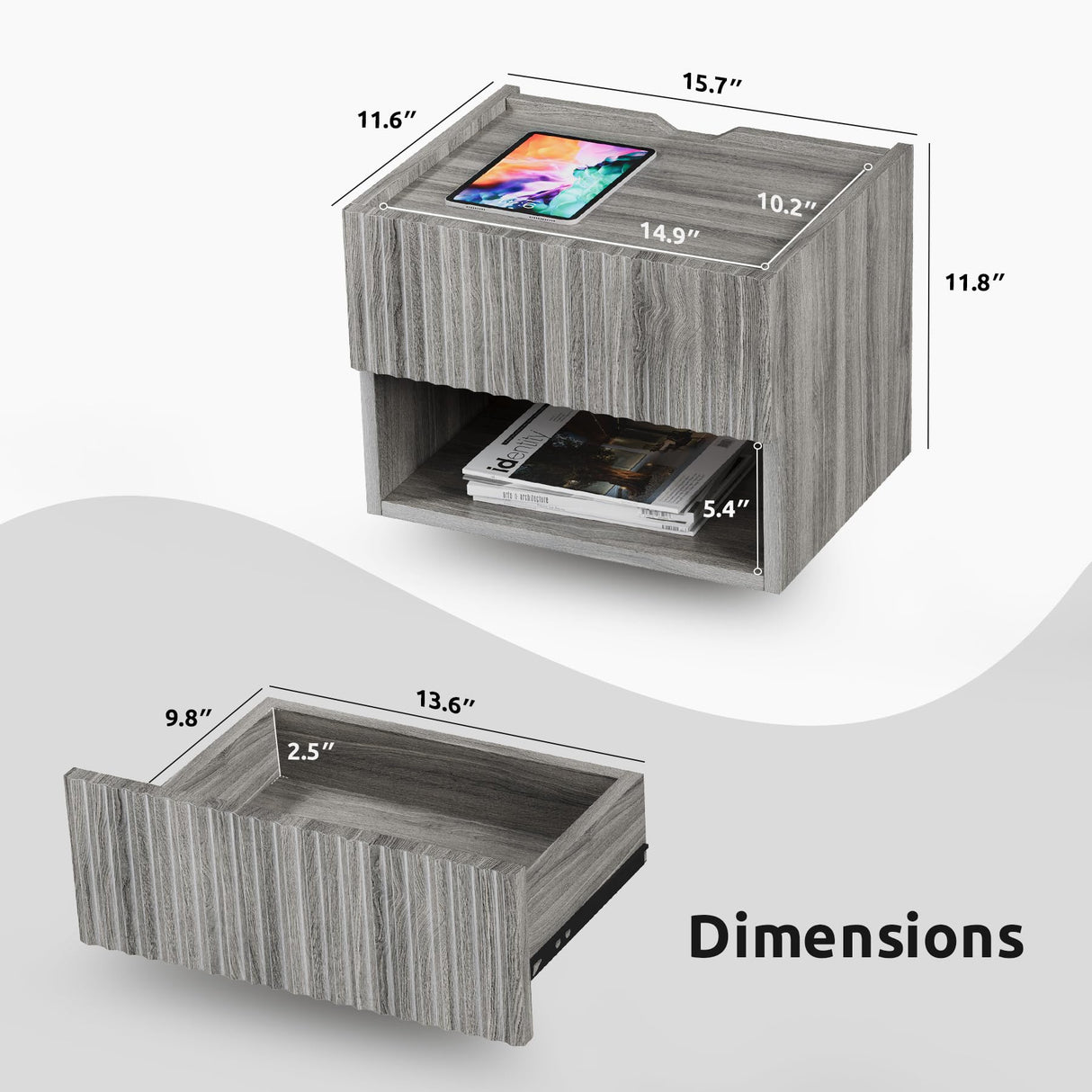 Lazzanto Floating Nightstand Bedroom Bedside Table - Floating Night Stand Set of 2 with Storage Drawer, Wood Morden Wall Mounted Bedside Tables for Dorm Hallway Entryway Lazzanto