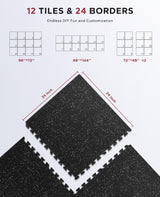 HAPBEAR 0.56'' Thick 12 Pcs 48 Sq Ft Exercise Equipment Mats - High-Density Rubber Top EVA Foam Interlocking Mats, 24x24in Tiles, Heavy-Duty Treadmill Mat for Hardwood Floors, Home Gym Mat HAPBEAR