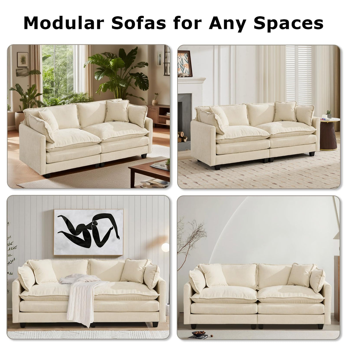 SoarFlash 71.6" Chenille Sectional Sofa, Comfy Modular Loveseat Sofa, Modern 2-Seat Couch Deep Seat Sofa Set for Living Room,Beige SoarFlash