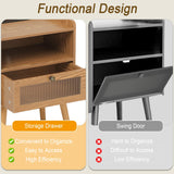 AWASEN Mid Century Nightstand with Charging Station, Modern Bedside Table with Glass Decorative Drawer, Small End Table Side Table with 2 Tiers Storage for Bedroom, Office and Small Space(Brown) AWASEN