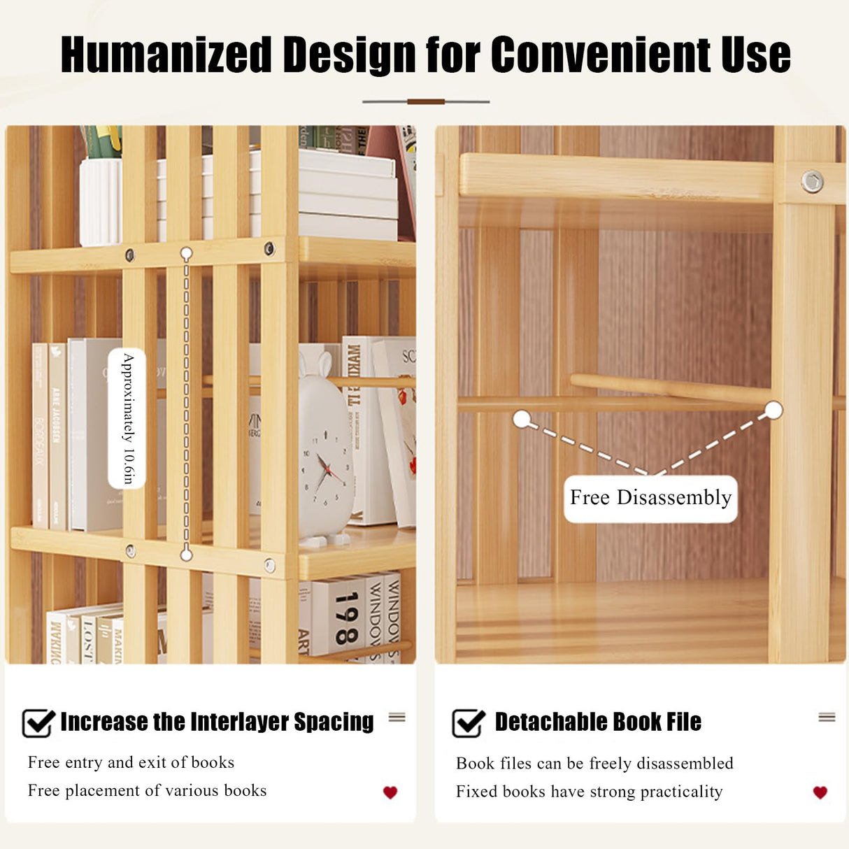 SUZEPER 360° Rotating Bamboo Bookshelf Tower – 5 Tier Floor Standing Storage Rack in Tan SUZEPER