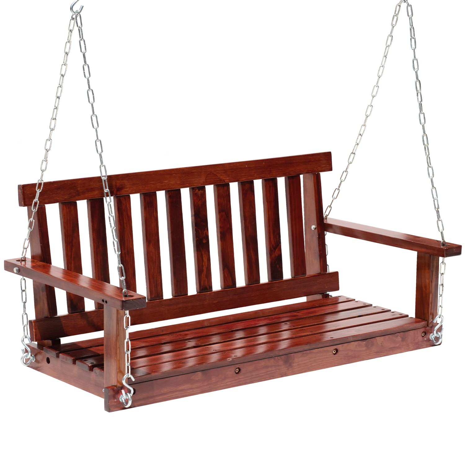 Outdoor Wooden Porch Swings 4Ft/48in Outdoor Swings Heavy Duty 800lb Weight Capacity Swing Bench for Adults with Hanging Chains and Fixing Screw for Garden and Backyard,Brown - WoodArtSupply