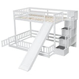 Twin Over Full Bunk Bed with Slide and Storage Staircase,Floor Bunk Beds,Kids Bunk Bed with Safety Guardrails,Low Bunk Bed for Girls Boys,White Bellemave