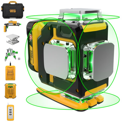 Laser Level 360 Self Leveling,DEGLASERS 4x360 Green Laser Level with 12V Rechargeable Battery(40 Hrs),Remote Control, Magnetic Rotating Stand,Hard
