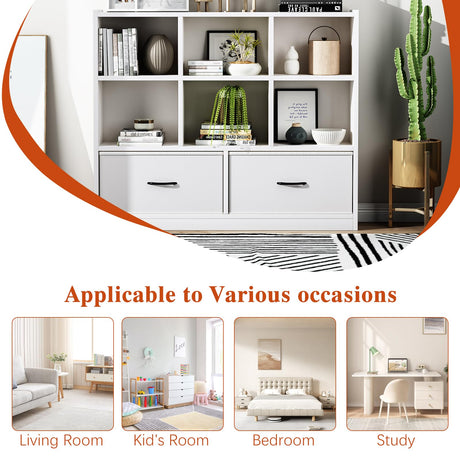 Adompacat Cube Bookshelf Storage Organizer Bookcase,8 Cube Open Mid-Centur Shelf,Freestanding Display Bookshelve, Modern Wide Toy Shelf with Drawers for Bedroom Living Room Office(White) Adompacat
