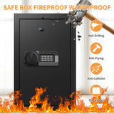 5.1 Cub Large Safes for Home Use Fire and Water Proof, Anti-theft Home Security Safe With Digital Keypad & 3 Removable Shelves and Led Light, Fireproof Safe Box for Documents Money Firearm Valuables Psisuvry
