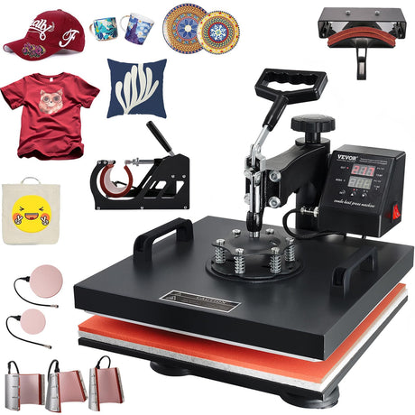 VEVOR Heat Press Machine 8 in 1 Combo Heat Press 15x15 Inch Heat Transfer Machine 360-Degree Swing Away Digital Tshirt Press Multifunction Heat Transfer Sublimation for T Shirts Mugs Hats Plates Caps VEVOR