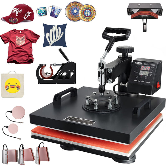 VEVOR Heat Press Machine 8 in 1 Combo Heat Press 15x15 Inch Heat Transfer Machine 360-Degree Swing Away Digital Tshirt Press Multifunction Heat Transfer Sublimation for T Shirts Mugs Hats Plates Caps