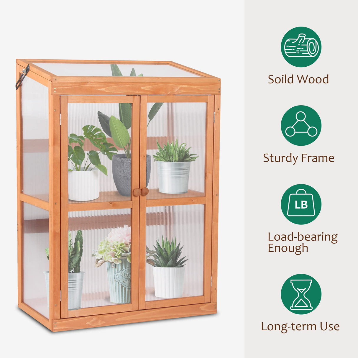 MCombo Greenhouse Wooden Cold Frame Greenhouse, Garden Portable Mini Greenhouse Cabinet, Raised Flower Planter Shelf Protection for Outdoor Indoor MCombo