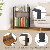 Katrawu Small Bookshelf for Small Space, 2 Tier Industrial Bookcase,Narrow Book Case Storage Organizer Book Shelf for Living Room, Bedroom and Office, Easy Assembly(2 Tier,Rustic Brown) Katrawu