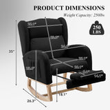 NIOIIKIT Nursery Rocking Chair with Footrest, Teddy Upholstered Glider Chair, Nursery Gliding Recliner with Side Pocket, Glider Rocker for Living Room (Black Teddy) NIOIIKIT