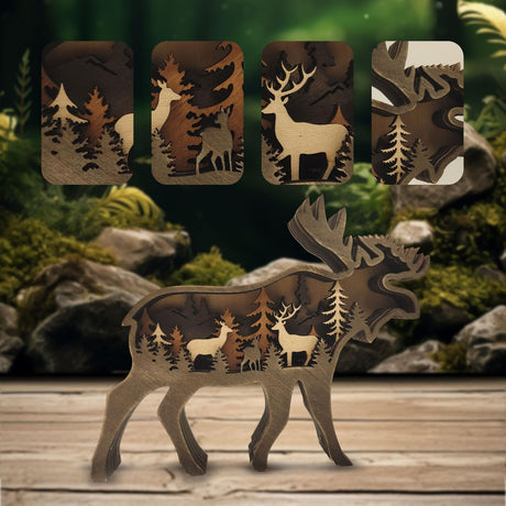 Drawely 3D Wooden Animals Carving, Wood Carving Animals Wall Decor, Modern Festival Forest Sculpture Christmas Living Room Office Decor Birthday Gifts for Friend Daughter Son Mom Dad (Moose) Drawelry