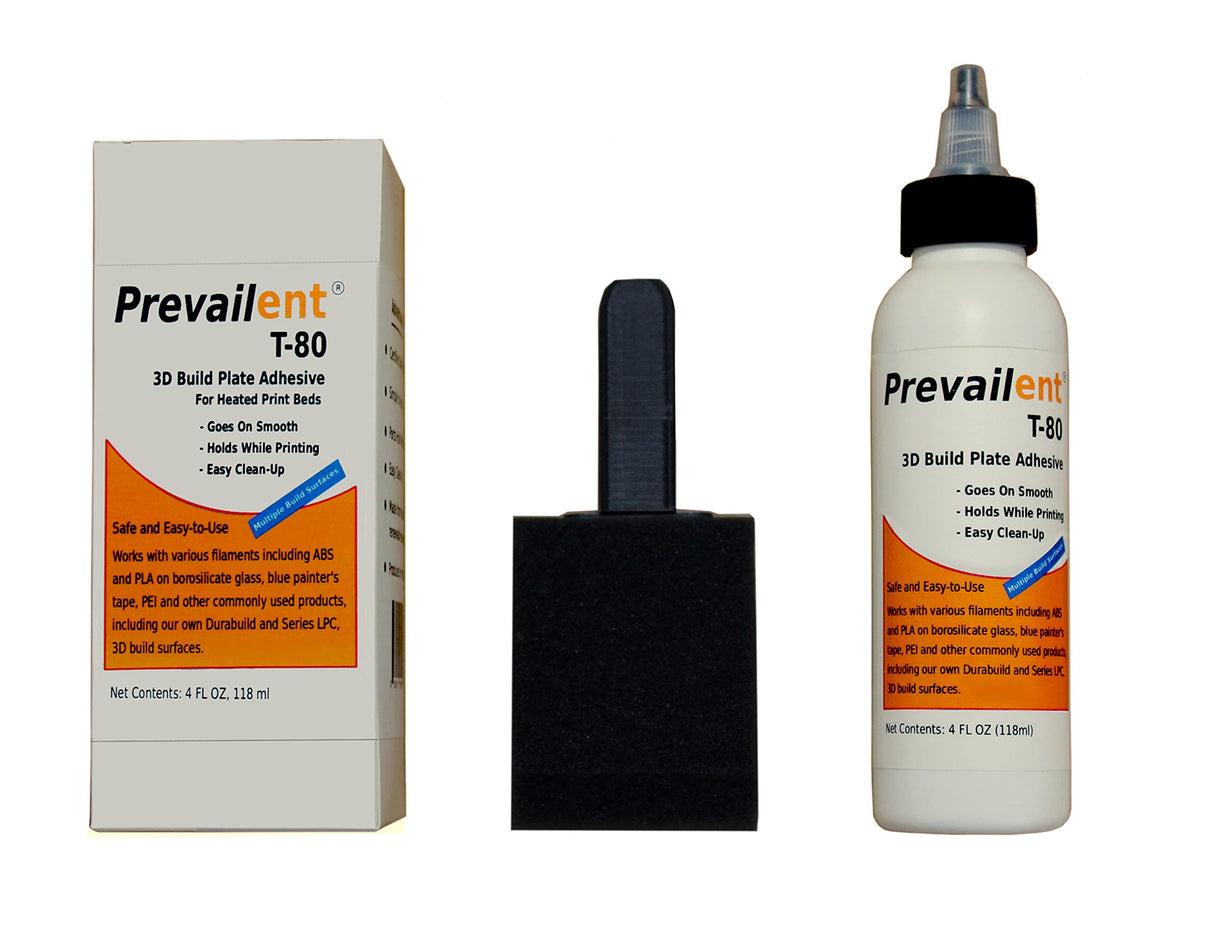 Prevailent T-80, 3D Printer Bed Adhesive Glue - Helps Prevent Warping, Strong Hold and Easy Release with Various Build Plates and Filament Types Including PLA, ABS, TPU, and PETG, 4 fl oz. (118ml) Prevailent
