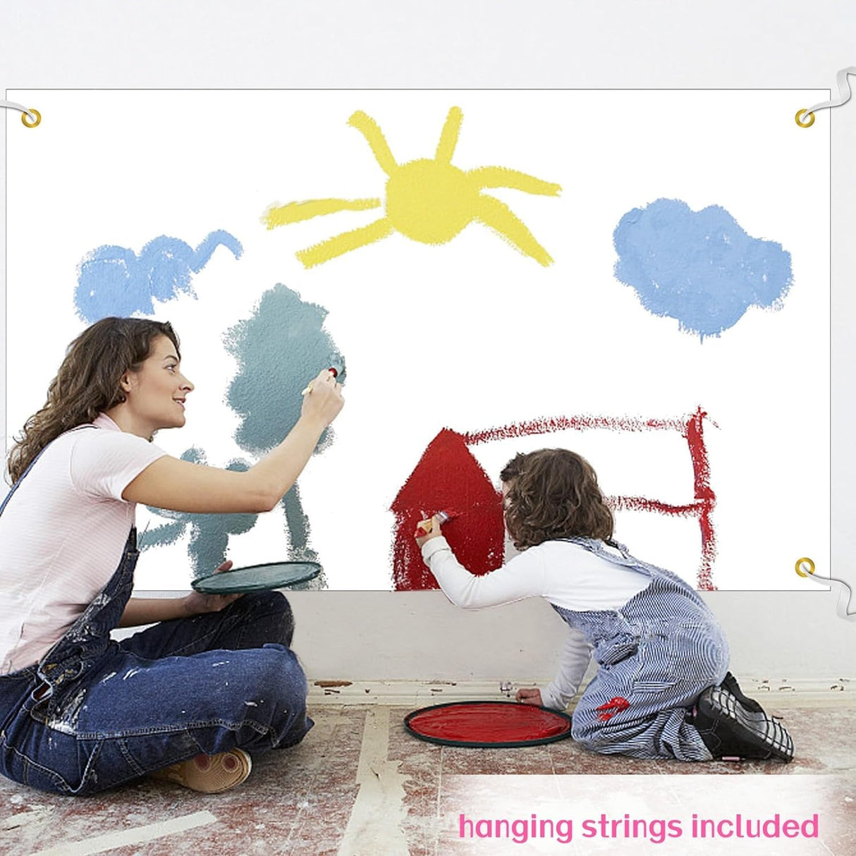 4 Pack Large Banners Signs Paintable Blank Banners 2 x 4 Feet White Flags Plain Make Your Own Banner DIY Party Festival Celebration Sport Activities School Events Outdoor Decoration with 39.37ft Rope AccuLess