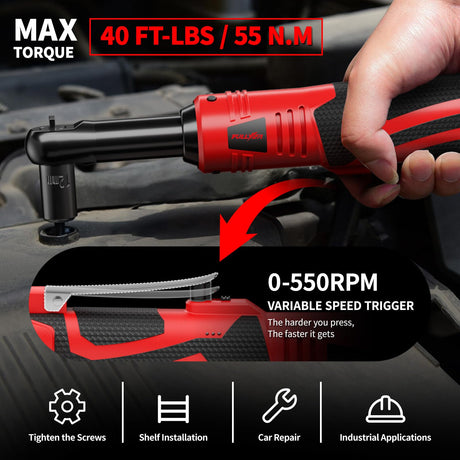 FULLYEA Electric Ratchet Wrench Set, 550 RPM Cordless Ratchet Wrench, 3/8" 18V Power Ratchet Tools with Variable Speed, LED Light, 7 Sockets, 2 Packs 2.0Ah Lithium-Ion Battery and Fast Charger FULLYEA