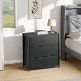 Memobarco Nightstand with 3 Drawers for Bedroom, Storage Dresser with Fabric Drawers and Metal Frame for Closet, Living Room, Bedside Table with Wood Top, Easy Pull Handle, Black Memobarco