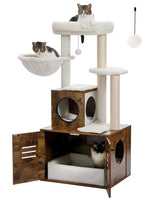 MUTTROS Cat Tree with Litter Box Enclosure, 50" Modern Cat Tree for Large/Fat Cats with Cat Condo, Wooden Cat Furniture with Large Hammock and Top Perch, Rustic Brown MUTTROS