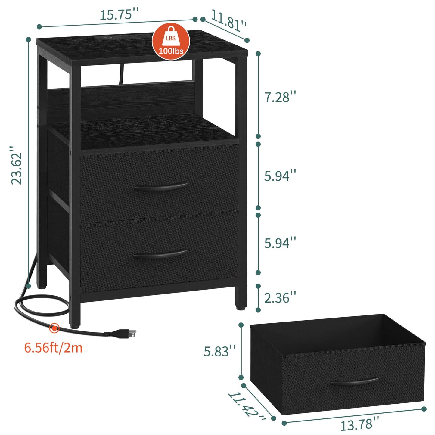 Yoobure Nightstand with Charging Station, LED Night Stand with Fabric Drawers and Storage Shelf for Bedroom, Nightstands Bedside Tables with USB Ports & Outlets, Small Night Stands, Bed Side  - WoodArtSupply