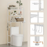 Selenvia 3-Tier Over The Toilet Storage, Metal Bathroom Shelves with 4 Hooks and Toilet Paper Holder, White Selenvia