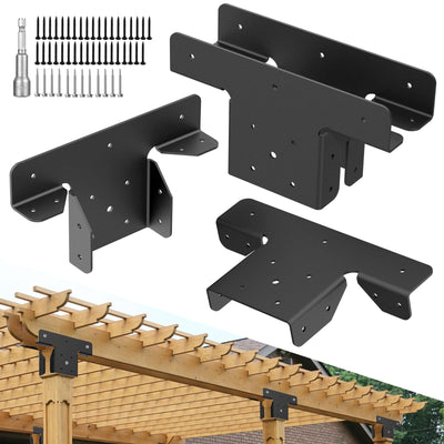 Lipshome 4Pcs Heavy Duty Pergola Brackets,Adjustable Pergola Brackets 4x4,Can be Fence Post Brackets for Metal Posts to Wood (4pcs 3-Way T Brackets)