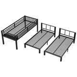 Aurnienofus Triple Bunk Bed Twin XL & Twin Over Twin with LED & Charging Station, Metal Detachable Bunk Bed for 3 Kids, Girls Boys Teens,Bunk Beds with Guardrails and Ladder, Black Aurnienofus