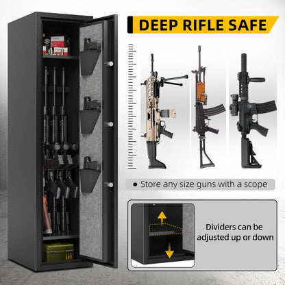 Xyvaly Deep Rifle Gun Safe for 2-4 Guns, Fits Rifles Safe with Scopes, Gun Safe for Rifles and Pistols, Gun Cabinet with 3 Pistol Pouches,Tall Steel Guns Safes with Quick Open Display Keypad