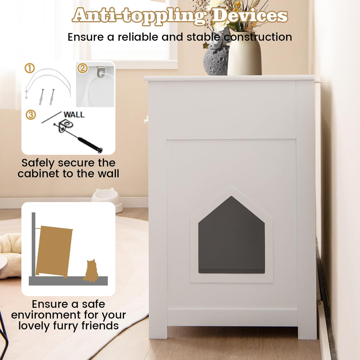 Tangkula Litter Box Enclosure, 31.5 Inch Enclosed Cat Box Cabinet with 2 Storage Drawers, Double Doors & 2 Open Shelves, Hidden Cat Washroom, Modern Cat Litter Box Furniture for Indoor Cats Tangkula