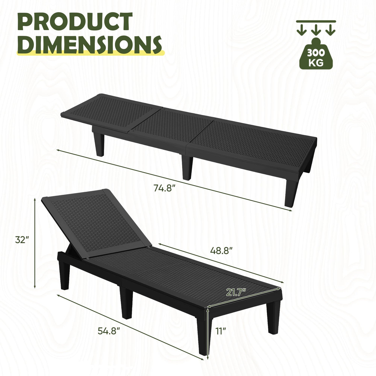 Devoko Outdoor Chaise Lounge Chair Set of 2 for Outside Pool Patio, Adjustable Waterproof Easy Assembly Chaise Lounge Outdoor (Black) Devoko