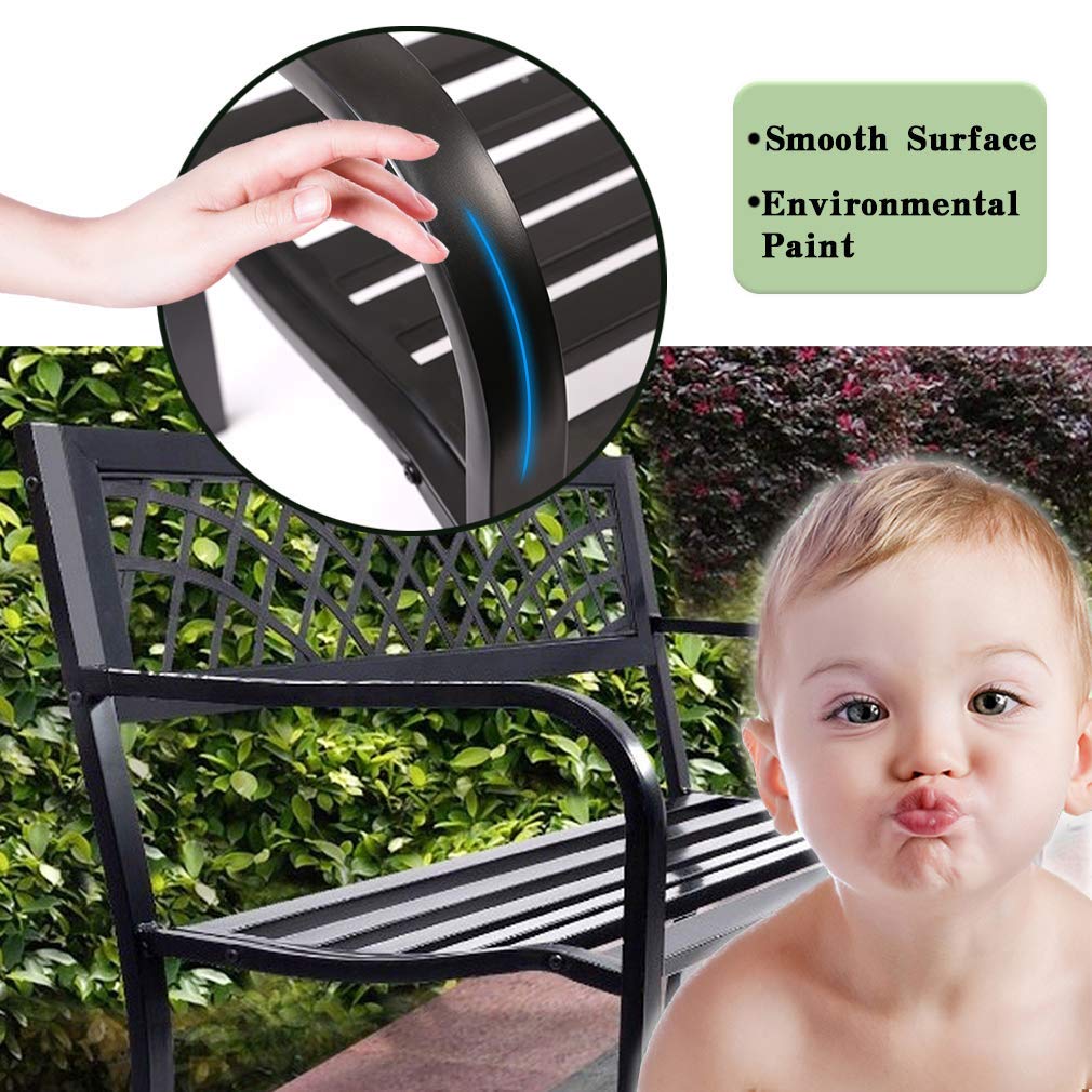 Patio Park Garden Bench Outdoor Metal Benches,400 lbs Cast Iron Steel Frame Chair w/PVC Mesh Pattern - for Park Yard Front Porch Path Yard Lawn Decor Deck Furniture,Black Payhere