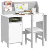 Qaba Toddler Desk and Chair Set, Kids Writing Desk Study Table for Children with Whiteboard, Storage Cabinet, Child Furniture, Art Gifts for Kids, Gray Qaba