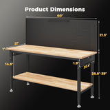 CAMMOO 60" Work Bench Adjustable Height with Storage Shelf, Max Load 2000 LBS Heavy Duty Rubberwood Tabletop with Pegboard, LED Light, Built-in Power Strip for Woodworking Shop, Garage, Home CAMMOO