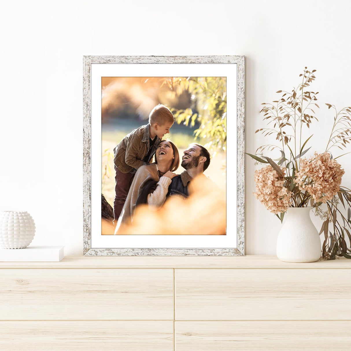 TWING 11x14 Rustic Picture Frames, Distressed White Photo Collage Frame for Wall Decor Display Pictures 8x10 with Mat or 11x14 without Mat,Large Gallery Collage Picture Frames for Wall Mounting TWING