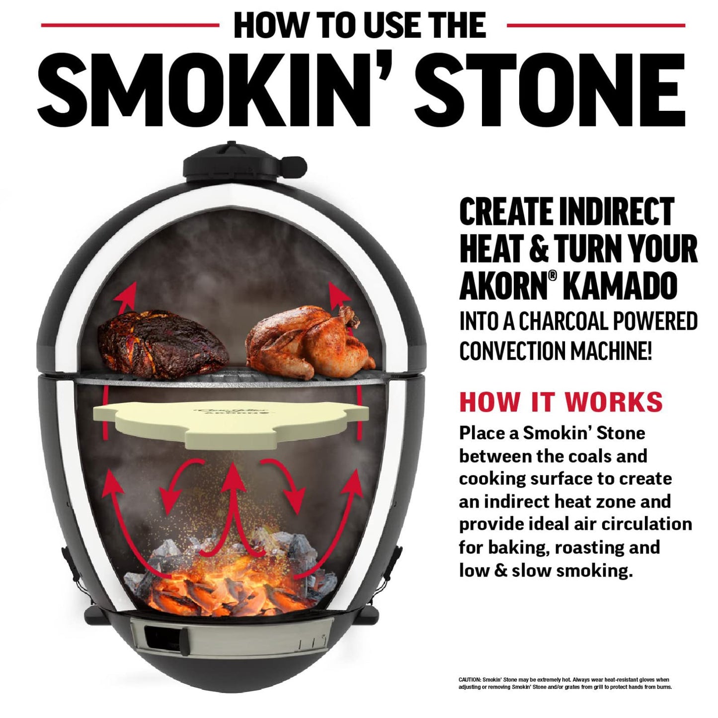 Char-Griller® AKORN Charcoal Grill and Smoker Ceramic Smokin' Stone Accessory for Low-and-Slow Indirect BBQ Smoking Methods in Ivory, 15”L x 15”W x 1”H, Model 6201