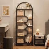 SLEKVERSA 6-Tier Arched Bookshelf, 82" Tall Modern Bookcase with Geometric Metal Frame, Gold and White Open Storage Shelf for Living Room, Home Office, Large Display Rack SLEKVERSA