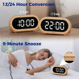 uscce Small Digital Clock for Bedroom: 6 Dimmable Brightness 4 Alarm Volume - Plug in Clock with Easy Operation for Bedside Desk Wood Grain uscce
