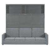 Harper & Bright Designs Queen Size Murphy Bed with Cushion and Storage Shelves, Wood Queen Platform Bed with Sofa, Wall Bed, Hidden Foldable Bed Frame for Home Office or Small Room,Gray Harper & Bright Designs