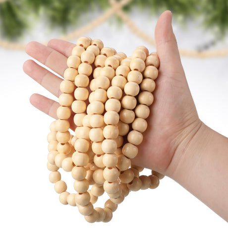 Yuxung 2 Pcs 18 ft Boho Christmas Wood Bead Garland Vintage Natural Wooden Beads Garland Decorative Rustic Holiday Christmas Tree Garland Country Farmhouse Christmas Decor for Indoor Home Use(Wood) Yuxung