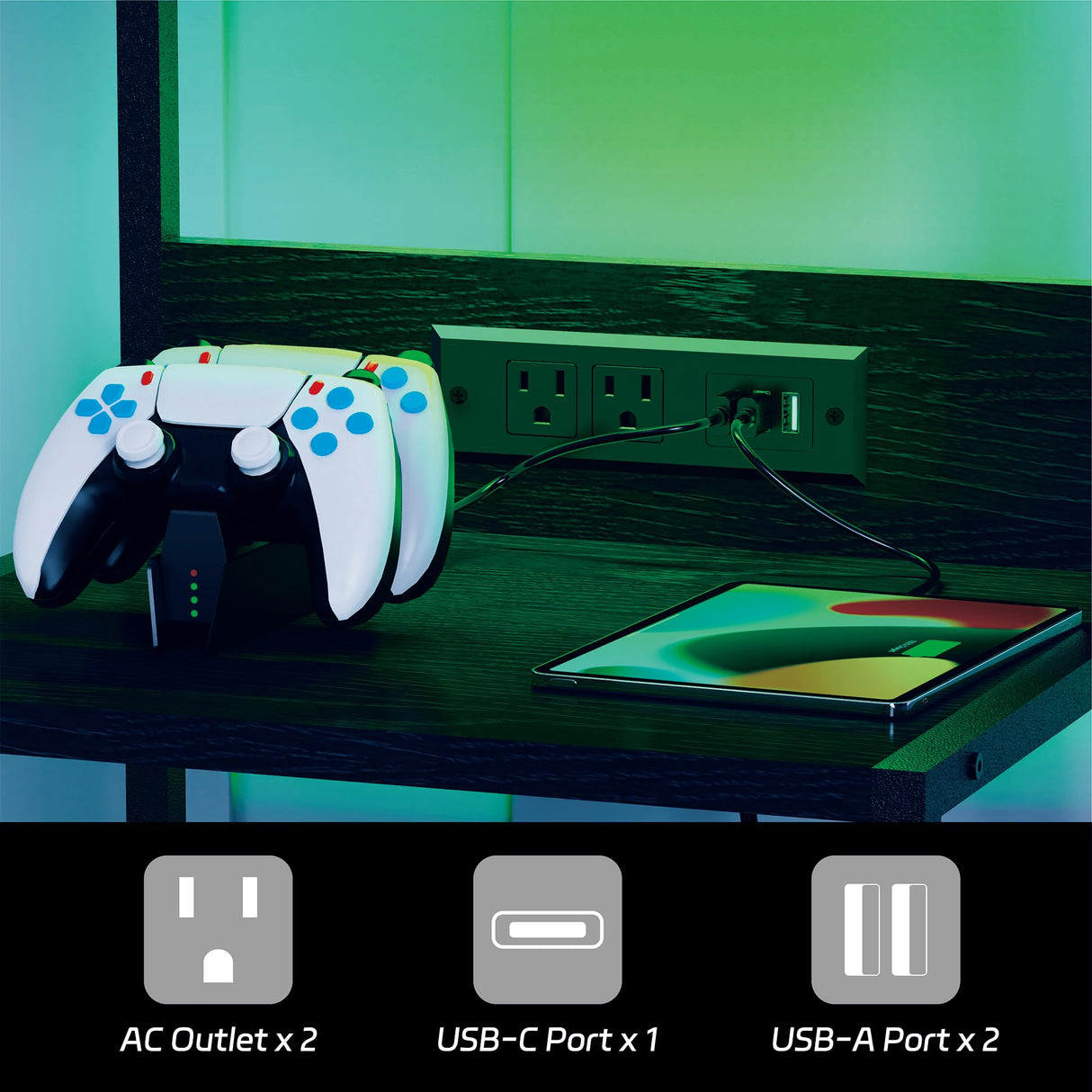 SZLHANJZ LED Nighstand with Charging Station, Dresser Nightstand with 3 Drawers and LED Lights, Storage Side Table with 3 Shelf and Hooks, Bedroom End Table for Bedside, Modern Black SZLHANJZ