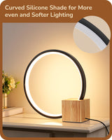 EDISHINE Modern LED Table Lamp, Bedside Lamp with One-Piece Solid Wood Base, 3 Color Temperature & Stepless Dimmable, Nightstand Lamp for Bedroom, Living Room, Reading Room EDISHINE