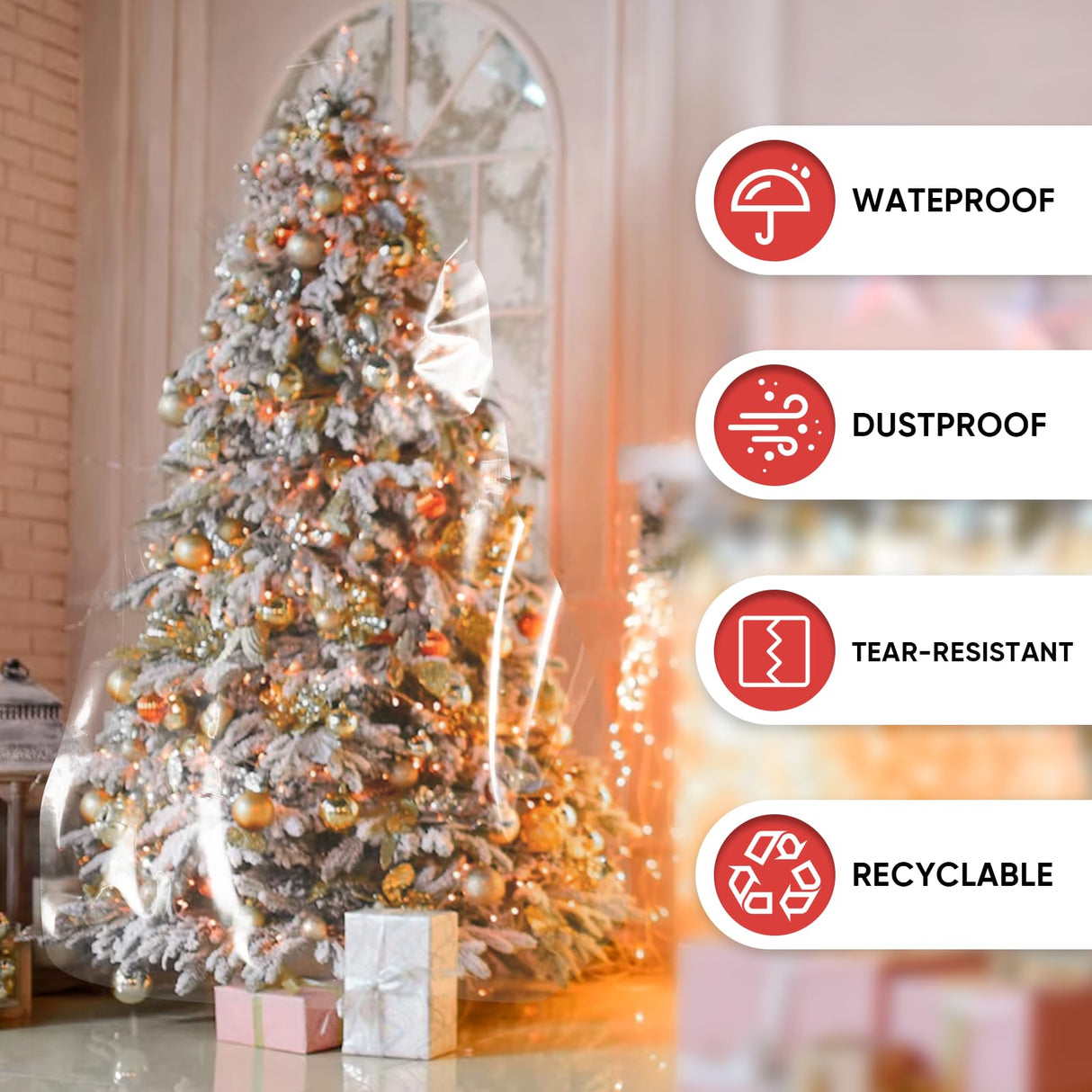 PROWEE All Purpose Use Jumbo Christmas Tree Removal Bag Extra Large 6ft width by 9 Feet Tall Christmas Tree Storage Bag Clear Waterproof Christmas Tree Bag for Upright Storage PROWEE
