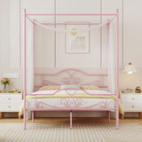 Weehom Full Canopy Bed Frame with Headboard and Footboard, Four-Poster Metal Canopied Platform Bed Mattress Foundation Underbed Storage Space No Box Spring Needed for Girls Adults Pink Weehom