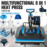 Leomru Heat Press Machine, 8 in 1 Heat Press, 12x15 inch Sublimation T Shirt Pressing Machine, 360-Degree Swing Away Heat Transfer Machine Multifunction Combo for T-Shirt Mugs at Cap Leomru