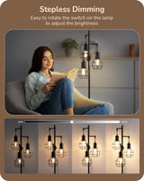 EDISHINE Dimmable Farmhouse Floor Lamp, Industrial Standing Lamp for Living Room, 3 LED Edison Bulbs Included, Black Corner Rustic Tall Tree Reading Lamps Home Decor for Bedroom, Office EDISHINE