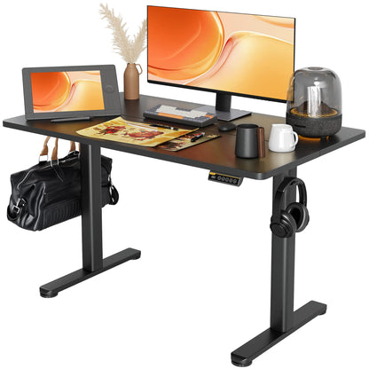 Claiks Electric Standing Desk, Adjustable Height Stand up Desk, 48x24 Inches Sit Stand Home Office Desk with Splice Board, Black Frame/Black Top - WoodArtSupply