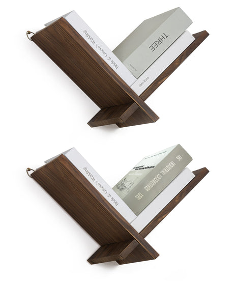 Afuly Floating Shelves for Wall, Funky Wall Mount Bookshelves Small Natural Wood Bookshelf Hanging Storage Organizer Modern Home Decor for Living Room Bedroom Study Tabletop, Set of 2 Brown Afuly